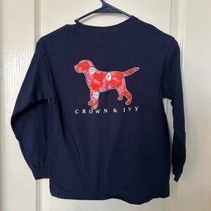 Crown & Ivy boys size 7 long sleeve navy shirt with Valentines dog